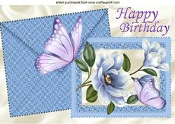 Blue Magnolia on Card & Envelope for Birthday A4