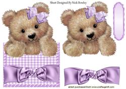 Fuzzy Bear with Purple Bow Over the Edge Card