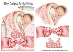 Sleeping Baby Girl with Her Bottle Over the Edge Crd