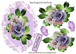 Pretty Lilac/pink Roses in Floral Frame