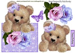 Pretty Flowers with Fuzzy Bear in Bow, Over the Edge
