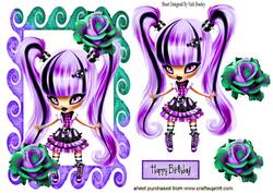 Punk Girl in Purple with Rainbow Roses in Frame