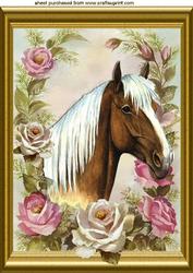 Palomino Horse in Vintage Frame of Roses A4