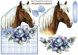 Palomino Horse with Blue Roses Over the Edge Card