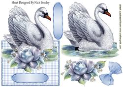 Beautiful White Swan with Blue Roses Over the Edge Crd
