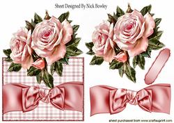 Pretty Pink Roses with Bow Over the Edge Card