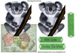 Australia Map with Koala Bear Over the Edge Card