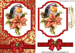 Robin on a Plaque with Poinsettias and Bow
