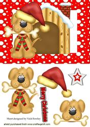 Dog in Santa Hat, with Kennel