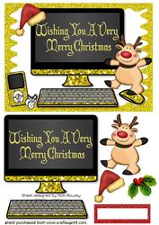 Christmas Gold Glitter Computer with Reindeer