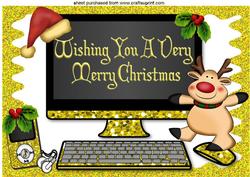 Christmas Gold Glitter Computer with Reindeer A4