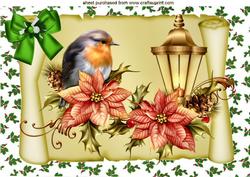 Robin with Poinsettias on a Scroll A4