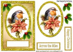Robin Glitter Topper with Poinsettias & Card