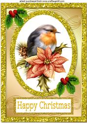 Robin with Poinsettias & Holly A4