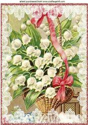 Basket of Lily of the Valley with Lace & Bows A4