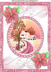 Pretty Pink Snow Scene with Poinsettias A4