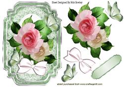 Pink Roses on a Plaque with Butterflies