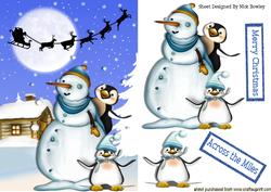 Penguins Playing with Snowman & Santa in Sleigh