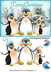 Penguins in Santa Hats in the Snow