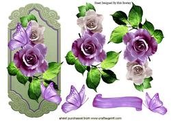 Pretty Shades of Pink/lilac Roses & Butterflies on a Plaque