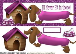 Cute Sausage Dog in Pink with His Kennel Dl Card