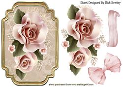 Peach Roses in Ornate Frame with Bow