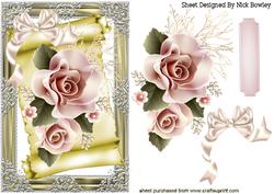 Peach Roses on a Scroll with Bow