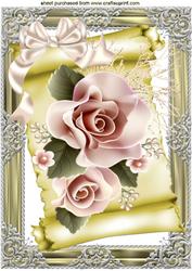 Peach Roses on a Scroll with Bow A4