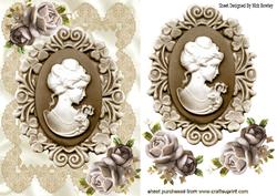 Vintage Lady Cameo in Coffee & Cream with Roses