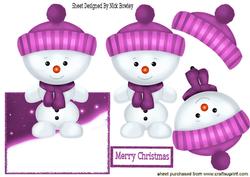 Little Snowman in Pink Bobble Hat Over the Edge Crd
