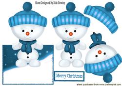 Little Snowman in Turq Bobble Hat Over the Edge Crd