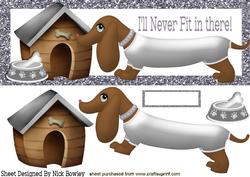 Cute Sausage Dog in White with Kennel Dl Card