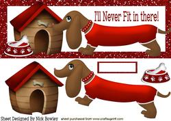 Cute Sausage Dog in Red with Kennel Dl Card