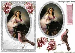 Beautiful Vintage Lady with Bird Topper & Card