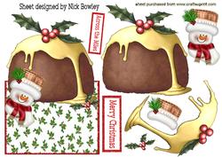 Yummy Christmas Pud, with Holly & Snowman Over the Edge Crd