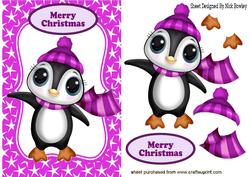 Little Penguin in Cerise Bobble Hat in Star Frame