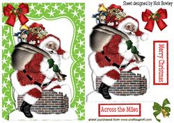 Vintage Santa Climbing Down the Chimney in Star Frame
