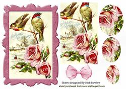 Birds & Pink Roses, Card, Topper, & Oval Pyramids