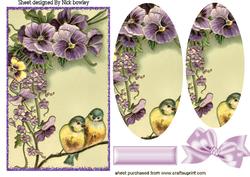 Pretty Birds on a Branch of Pansies Oval Pyramids