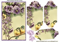 Birds on a Branch of Lilac Pansies Bracket Pyramids