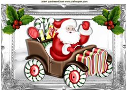 Santa in a Car of Candy & Holly A4