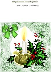White Candle Holder with Holly 8x8 Card