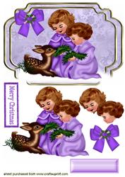 Vintage Children with Fawn & Purple Bow