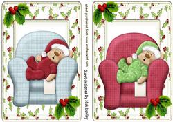 Santa Teds Sleeping in Armchair Card Fronts
