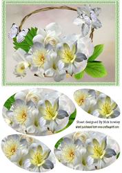 Basket of White Flowers & Butterflies Oval Pyramids