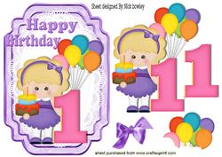 My First Birthday Little Girl with Cake & Balloons
