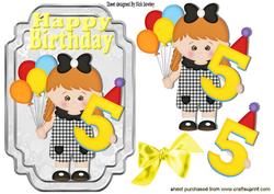 My Fifth Birthday Little Girl with Hr Balloons & Hat