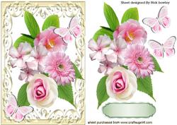 Pink Shades of Flowers Butterflies in Scroll Frame