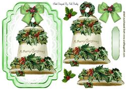 Vintage Christmas Bell on Lace with Holly
