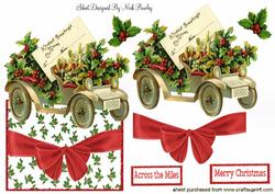 Vintage Car with Holly Over the Edge Crd